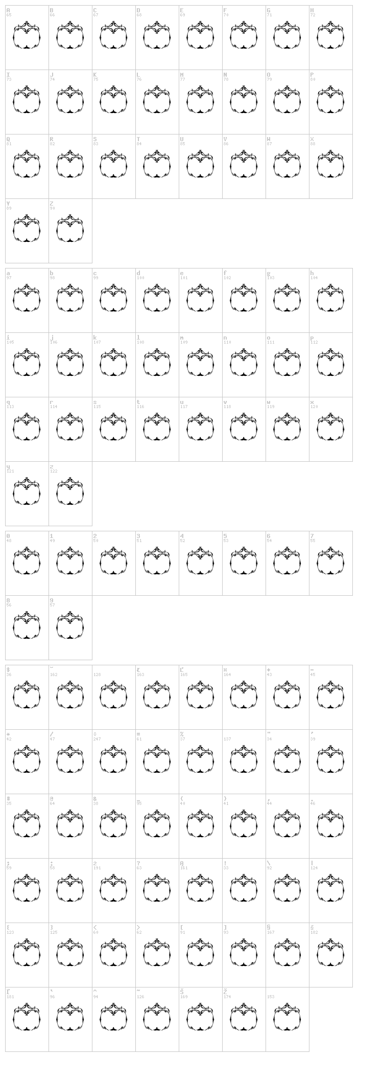 Vintage Panels 018 font map